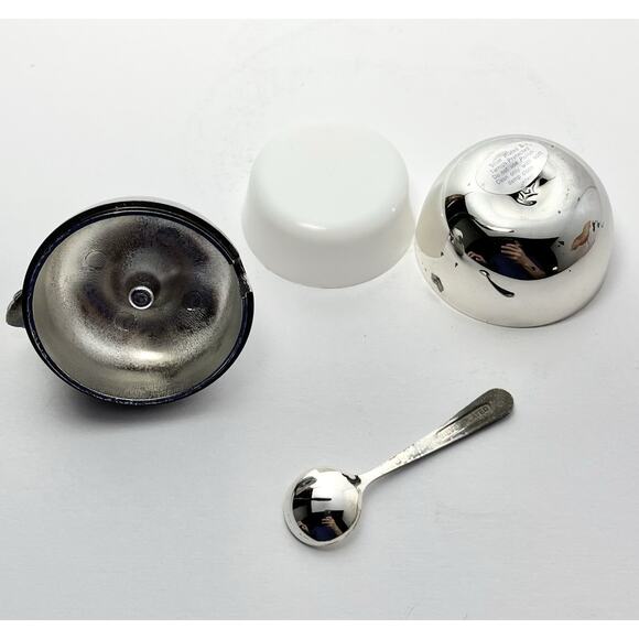 Vintage Silverplate Miniature 3-Shaker Salt & Pepper Cruet, Apple Condiment Dish - Picture 12 of 13